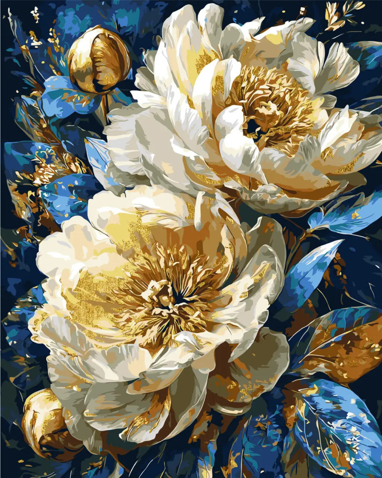 Картина по номерам Цветы. Королевские пионы с красками металлик © 40*50 см Оригами LW 31470-01