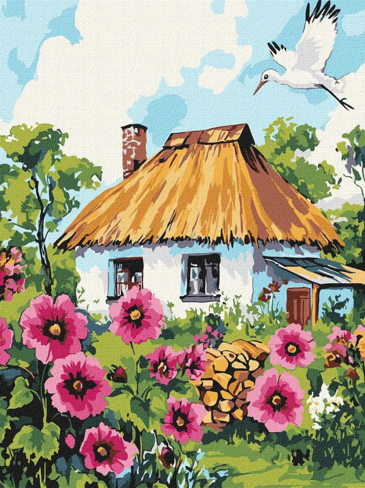 Картина по номерам Мальвы у дома пейзаж 30*40 см Идейка KHO 6407