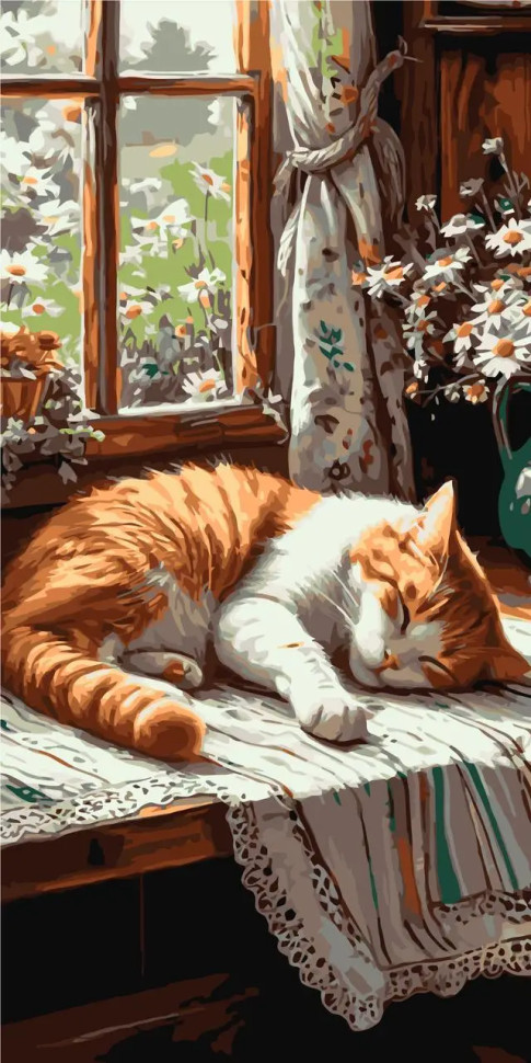 Картина по номерам Животные. Рыжий котик 40*80 см Оригами LW 5163