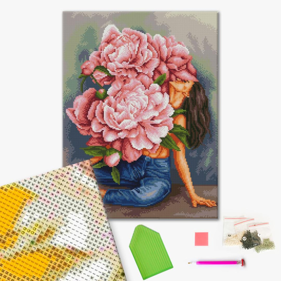 Алмазная мозаика Водоворот пионов (DBS1064) Brushme 40х50 см