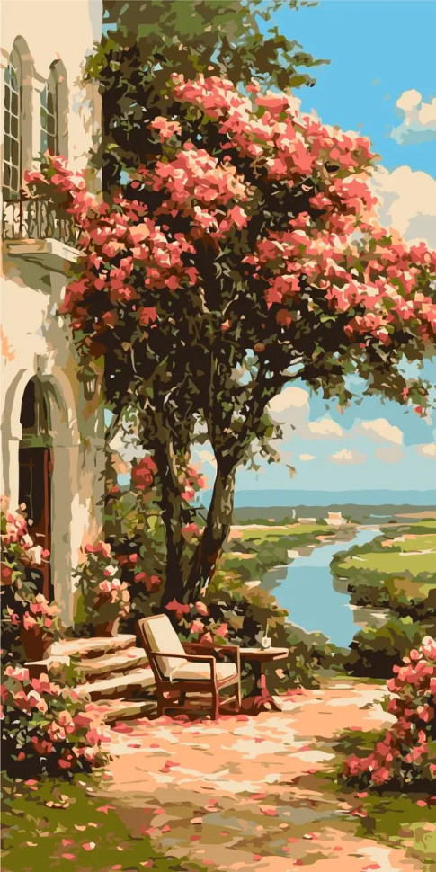 Картина по номерам Пейзаж. Сад у реки 40*80 см Оригами LW 5168