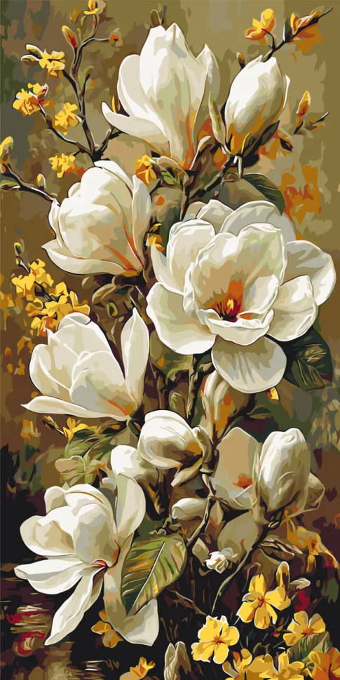 Картина по номерам Цветы. Цветение магнолии © 40*80 см Оригами LW 5194