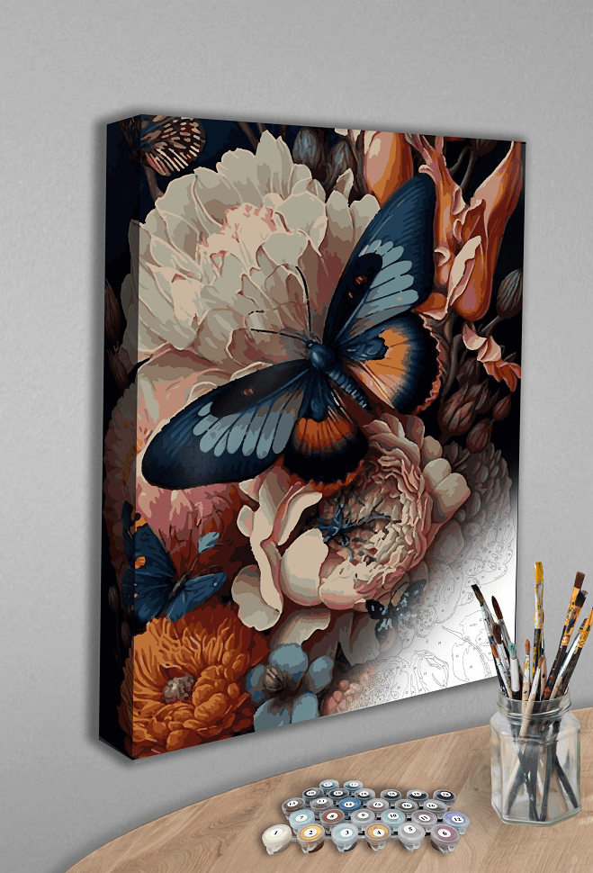 Картина по номерам с красками металлик Бабочка на цветах (АМ-0573) 40*50 см
