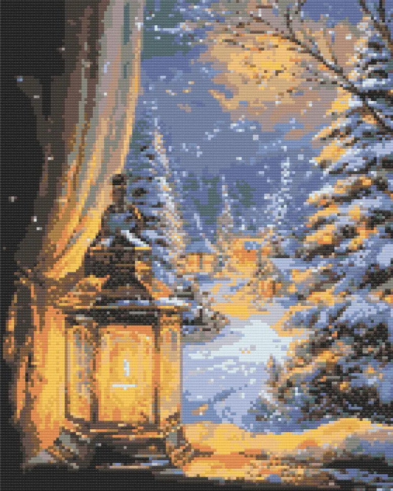 Алмазная мозаика Новогодний сюжет (Зимняя ночь) (размер 40x50 см)