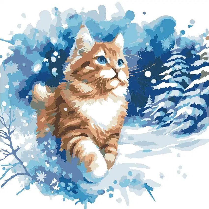 Картина по номерам. (Зимний кот) (артикул AS2155) размер 30x30 см.
