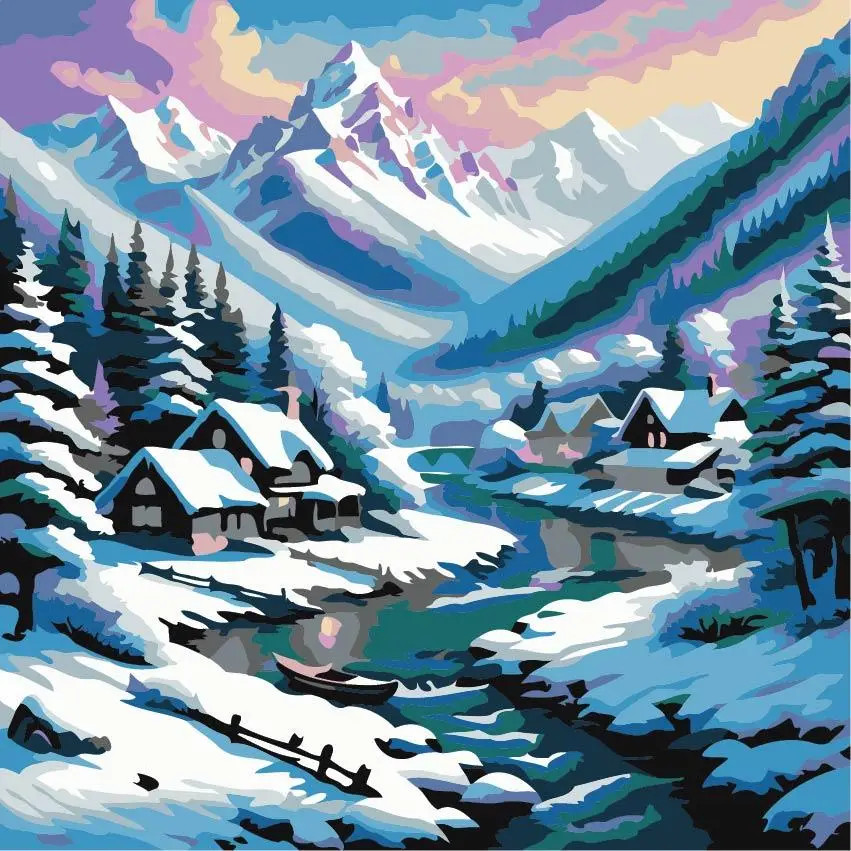 Картина по номерам. (Зимняя долина) (артикул AS2156) размер 30x30 см.