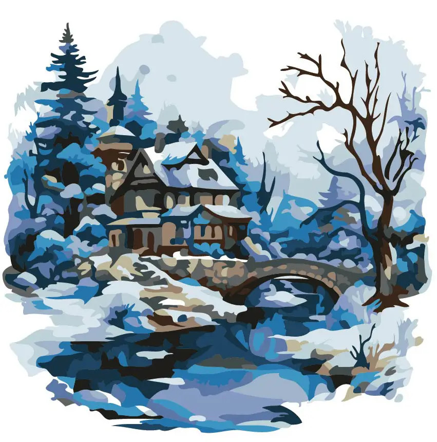 Картина по номерам. (Зимний пейзаж) (артикул AS2157) размер 30x30 см.