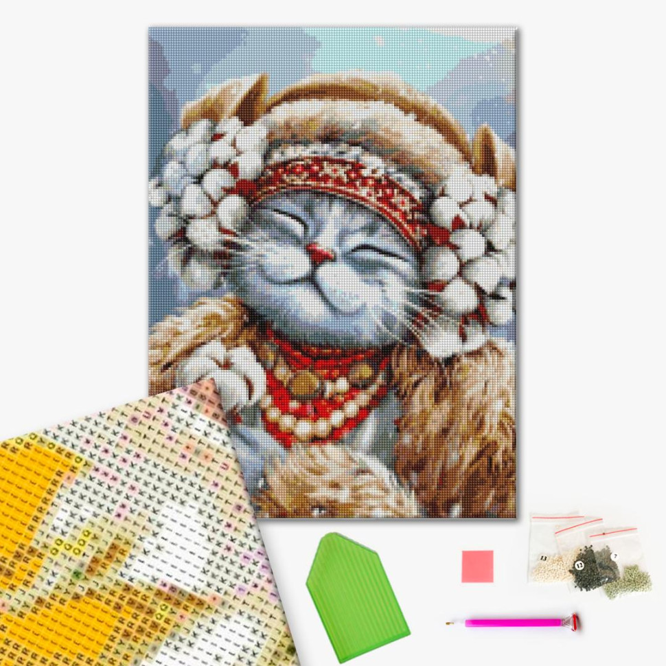 Алмазная мозаика Кошка Зима (DBS1125) Brushme 40х50 см