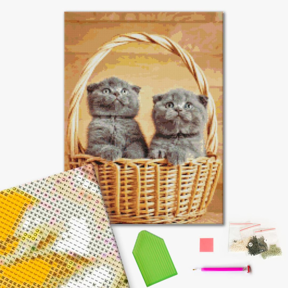 Алмазная мозаика Британские котята в корзинке (DBS1099) Brushme 40х50 см