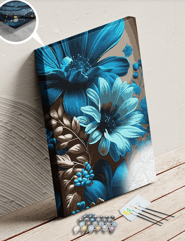 Картина по номерам с красками металлик Голубые цветы (АМ-0584) 40*50 см