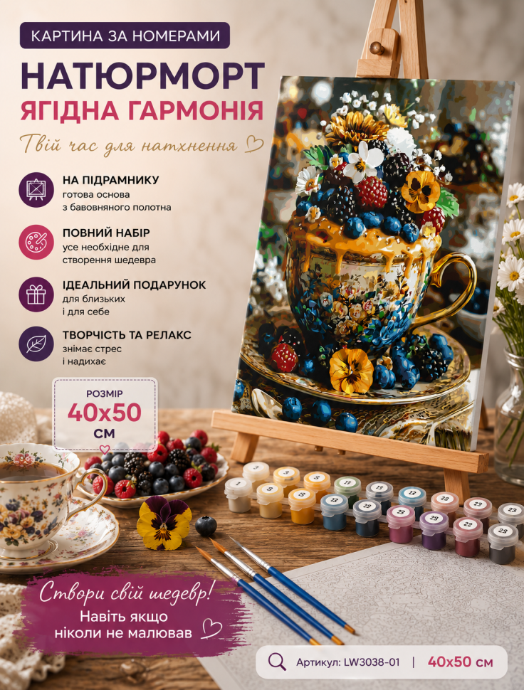 Картина по номерам Натюрморт. Ягодная гармония © 40*50 см Оригами LW 3038-01