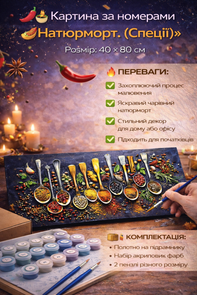 Картина по номерам Натюрморт. (Специи) размер 40x80 см