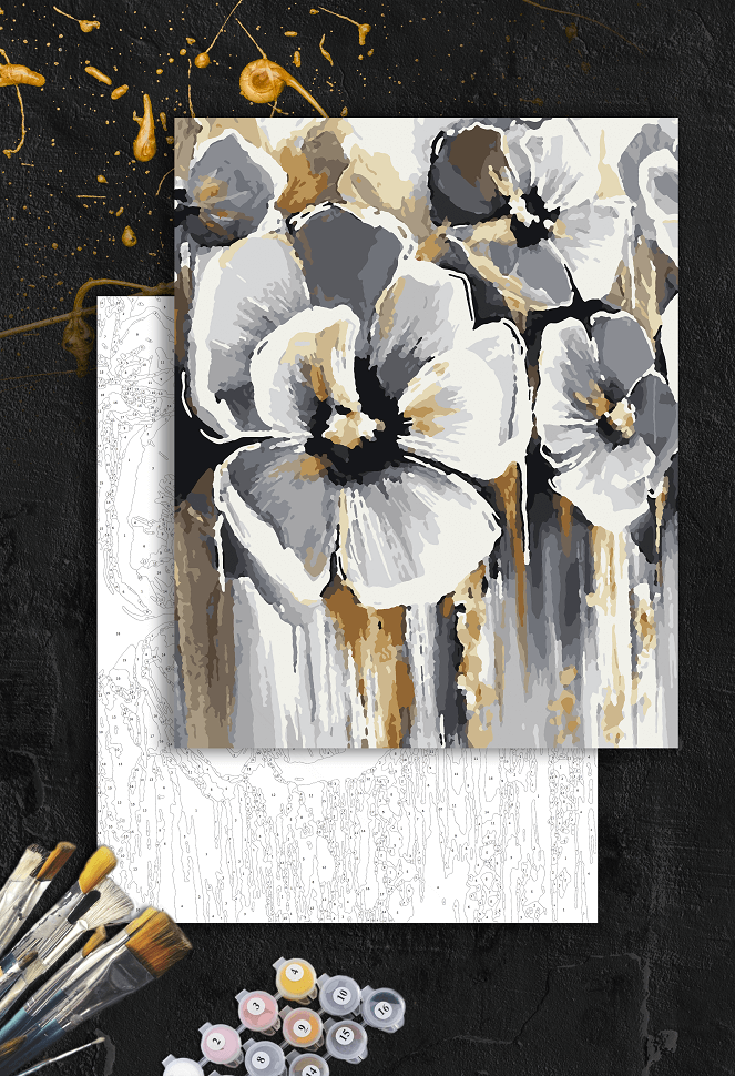 Картина по номерам с золотой краской Белые цветы (АМ-0623-BIG) 60*80 см