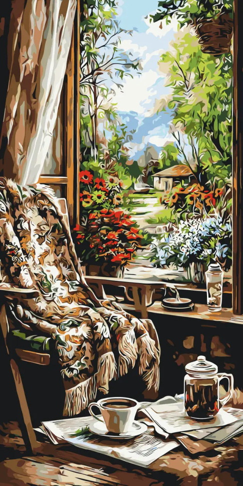 Картина за номерами Пейзаж. Ранок у садовому будинку © 40*80 см Орігамі LW 5238