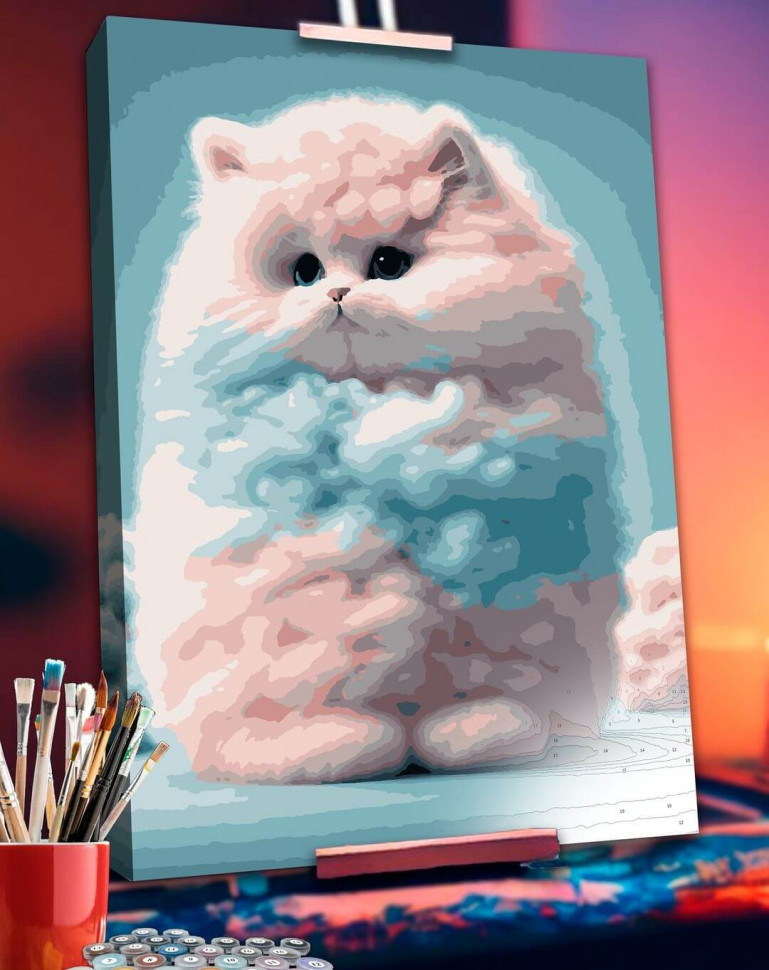 Картина по номерам с красками металлик Милый котенок (АМ-0636-BIG) 60*80 см