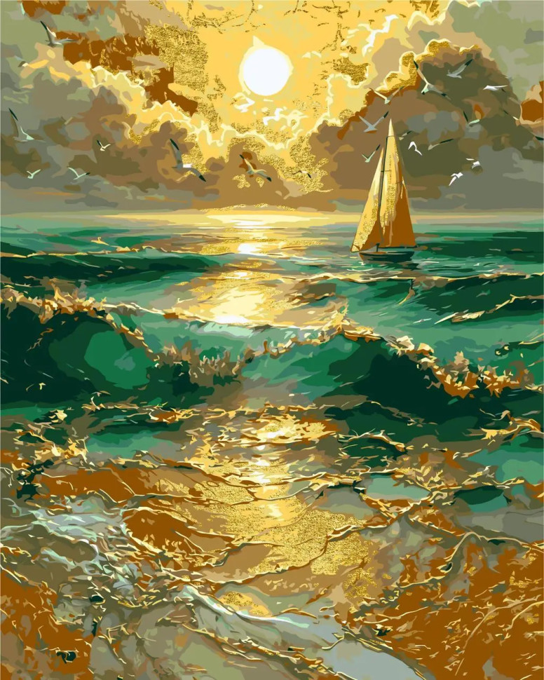 Картина по номерам Пейзаж. Одинокий парус с красками металлик © 40*50 см Оригами LW 30610-01